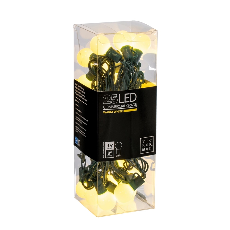 Vickerman 16' Opaque Ceramic G30 LED Christmas Light Set in Warm White