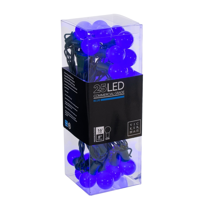 Vickerman 16' Opaque Ceramic G30 LED Christmas Light Set in Blue/Green