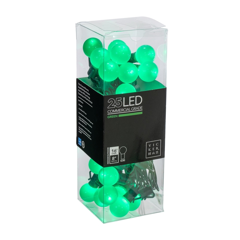 Vickerman 16' Opaque Ceramic G30 LED Christmas Light Set in Green