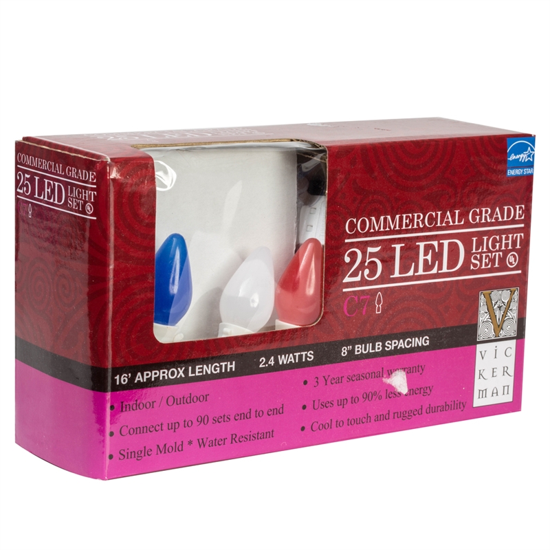 Vickerman 16' Opaque Ceramic C7 LED Christmas Light Set in Red/Blue