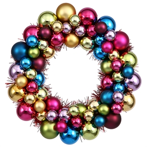 Vickerman 24&quot Contemporary Plastic Ball Wreath in Shiny and Matte Multi-Color