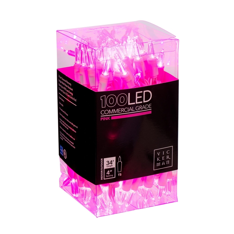 Vickerman 34' Color Box Italian LED Christmas Light Set in Pink