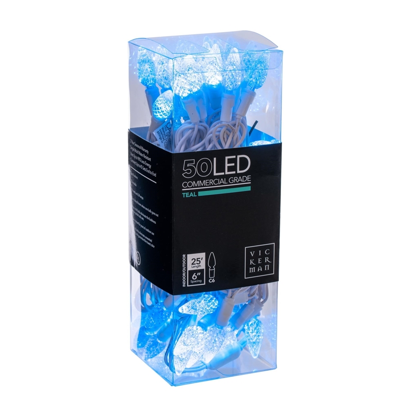 Vickerman 25' Color Box C6 LED Christmas Light Set in Teal Blue