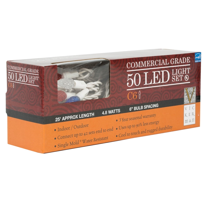 Vickerman 25' Color Box C6 LED Christmas Light Set in Red/White
