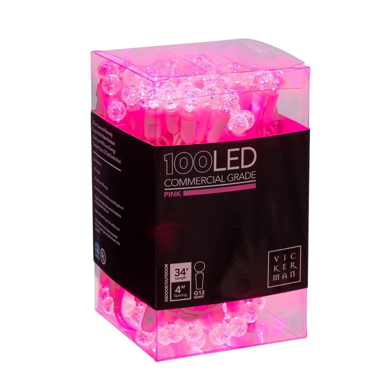 Vickerman 34' Color Box G12 Berry LED Christmas Light Set in Pink