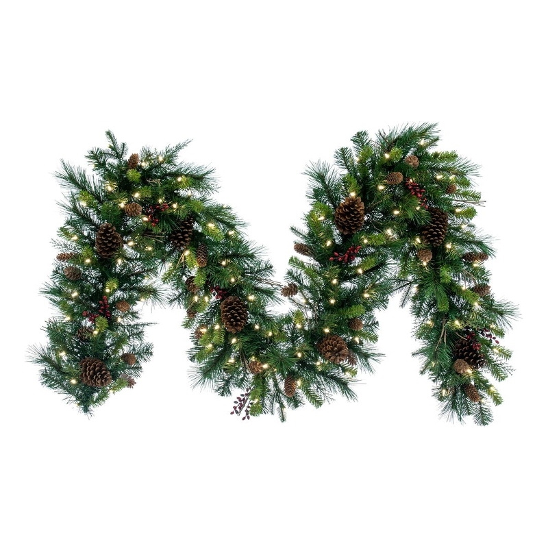 Vickerman 9' Cibola Mixed Berry LED Lights Artificial Christmas Garland in Green