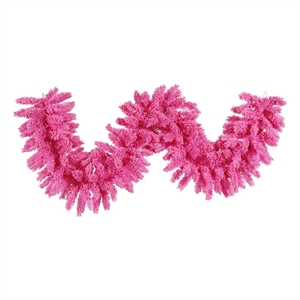 Vickerman 9' Plastic Fir Artificial Christmas Garland in Flocked Pink