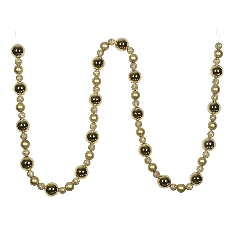 Vickerman 9' Plastic Assorted Christmas Ball Ornament Garland in Champagne Gold