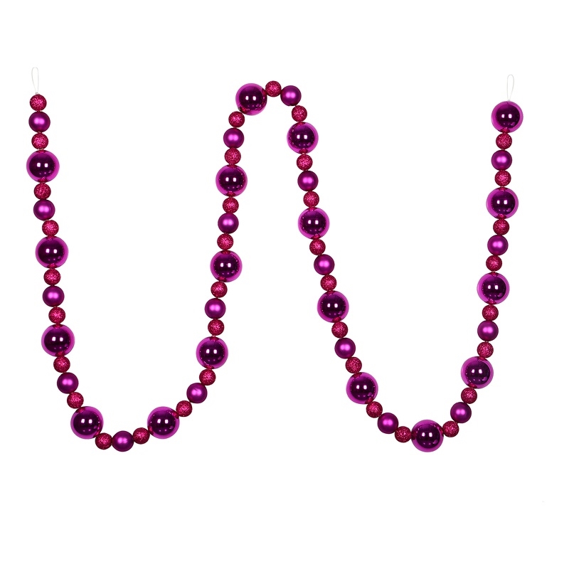 Vickerman 9' Plastic Assorted Christmas Ball Ornament Garland in Fuchsia Pink