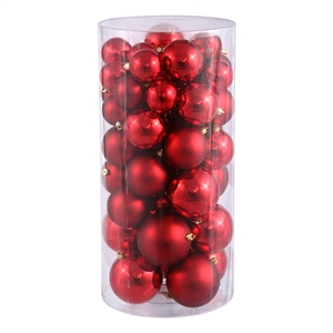 Vickerman 2.4&quot-3&quot-4&quot Plastic Ball Ornaments in Shiny/Matte Red (Set of 50)