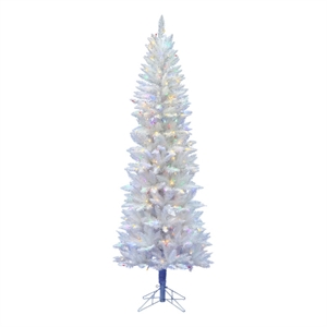 Vickerman 90&quot Spruce Pencil Multi-Color LED Artificial Christmas Tree in White