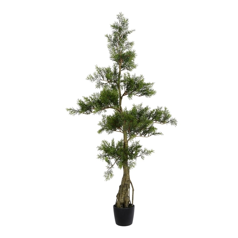 Vickerman 4' Fabric Artificial Cedar Tree with Planters Pot in Green