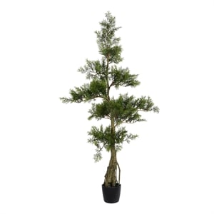 Vickerman 4' Fabric Artificial Cedar Tree with Planters Pot in Green