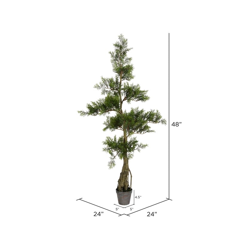 Vickerman 4' Fabric Artificial Cedar Tree with Planters Pot in Green