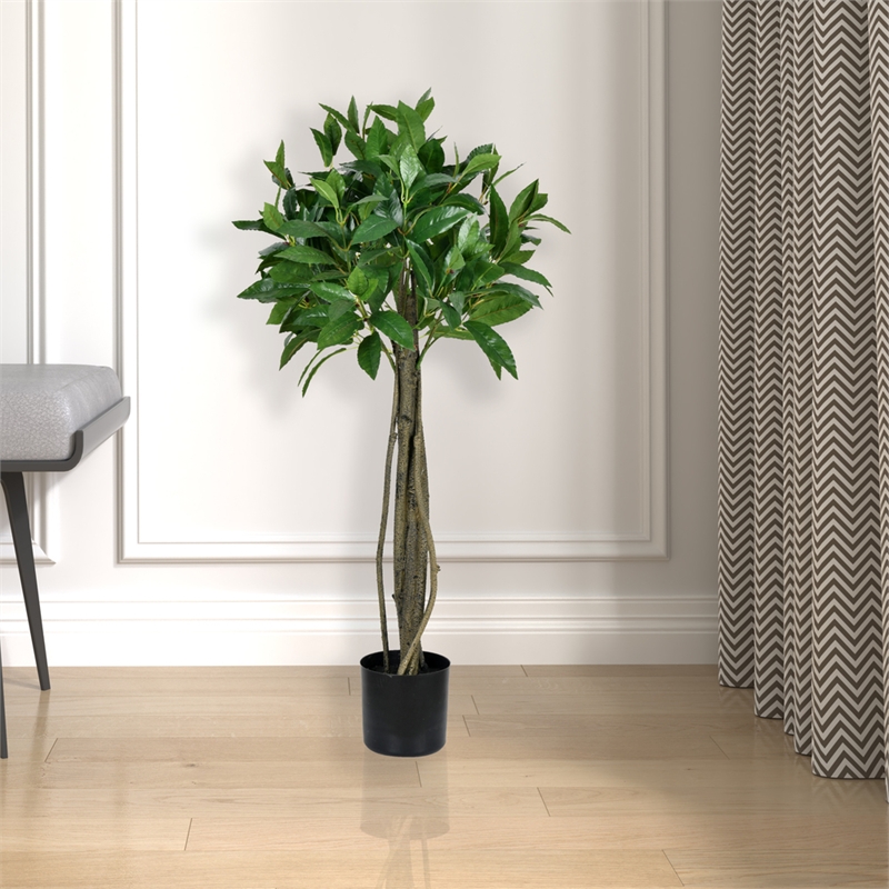 Vickerman 3' Contemporary Fabric Artificial Potted Bay Leaf Tree in Green