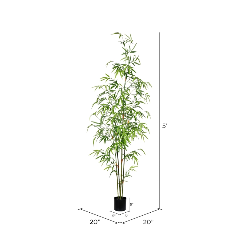 Vickerman 5' Contemporary Fabric Artificial Potted Mini Bamboo Tree in Green