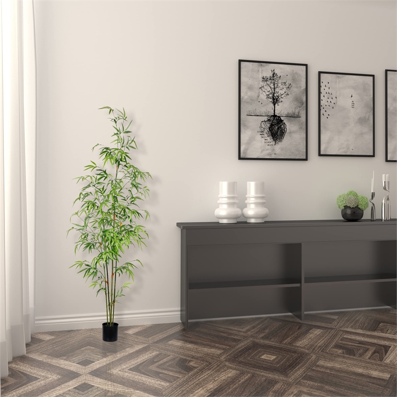 Vickerman 5' Contemporary Fabric Artificial Potted Mini Bamboo Tree in Green