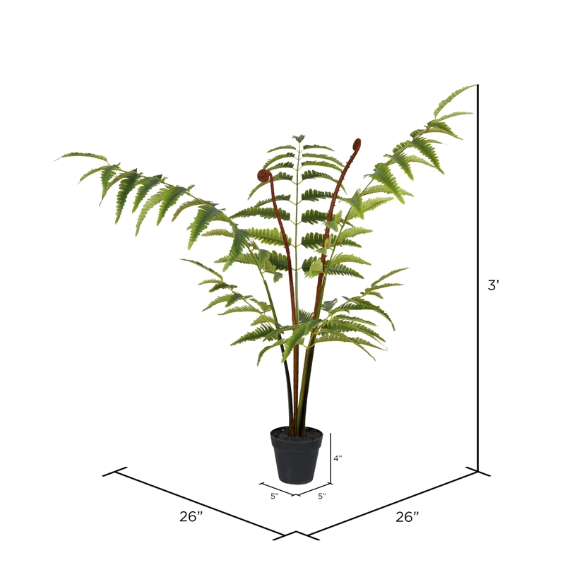 Vickerman 3' Contemporary Fabric Artificial Potted Leather Fern in Green