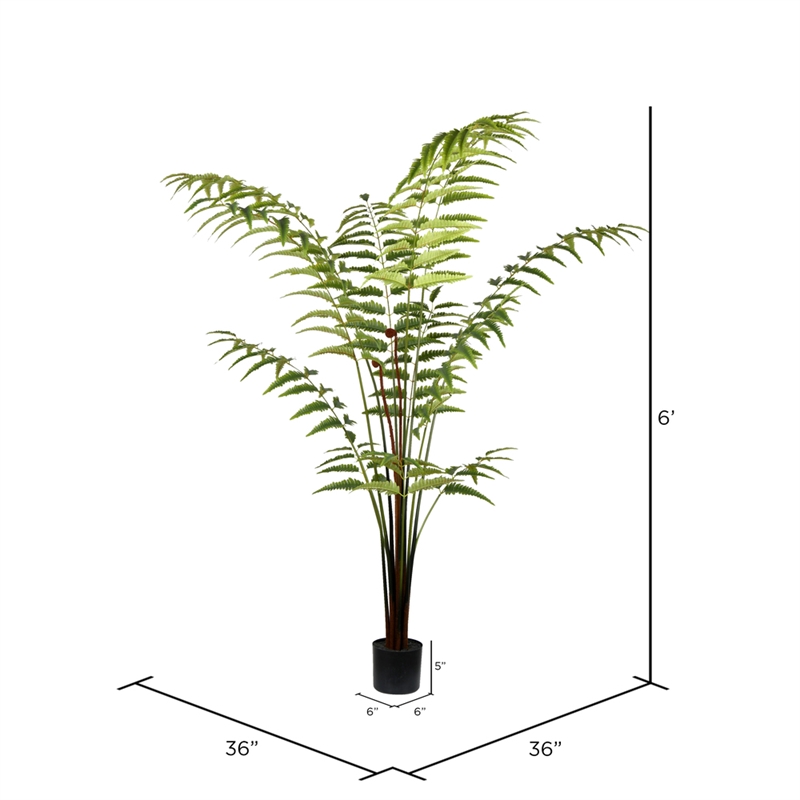 Vickerman 6' Contemporary Fabric Artificial Potted Leather Fern in Green