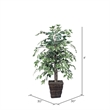 Vickerman 4' Artificial Variegated Ficus Bush with Willow Basket in Green/White