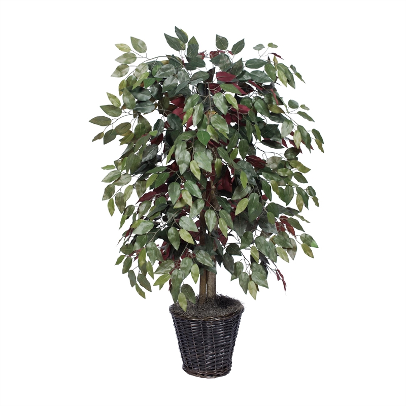 Vickerman 4' Artificial Capensia Bush with Rattan Basket in Green/Red