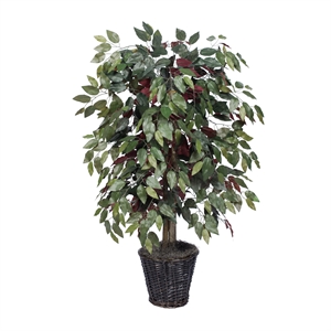 Vickerman 4' Artificial Capensia Bush with Rattan Basket in Green/Red