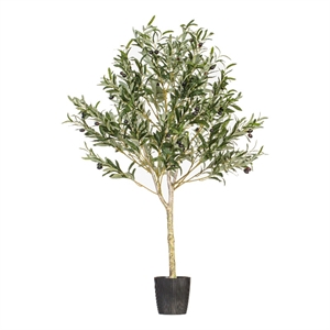 Vickerman 48&quot Artificial Green Olive Tree in Black Planters Pot.