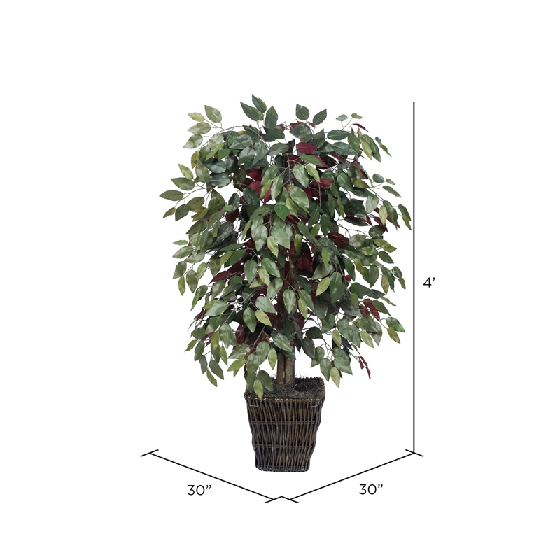 Vickerman 4' Artificial Capensia Bush with Square Willow Basket in Green/Red