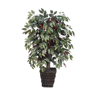 Vickerman 4' Artificial Capensia Bush with Square Willow Basket in Green/Red