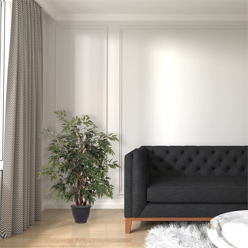 Vickerman 4' Artificial Ming Aralia Bush with Rattan Basket in Green