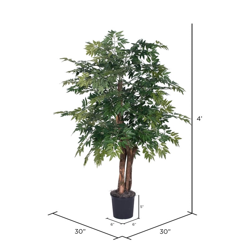 Vickerman 4' Artificial Ming Aralia Bush with Black Plastic Pot in Green