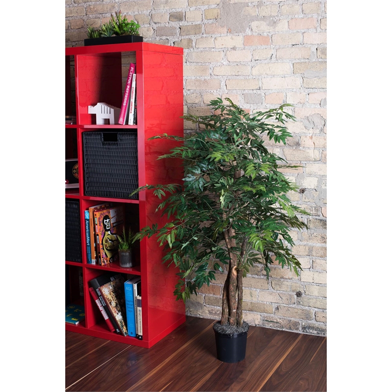 Vickerman 4' Artificial Ming Aralia Bush with Black Plastic Pot in Green