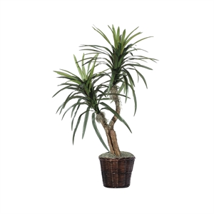 Vickerman 4' Artificial Marginata Bush with Rattan Basket in Dark Green