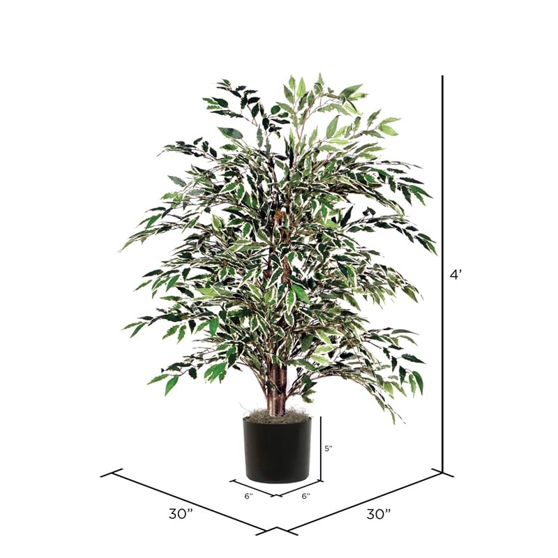 Vickerman 4' Artificial Variegated Smilax Bush with Black Pot in Green/White