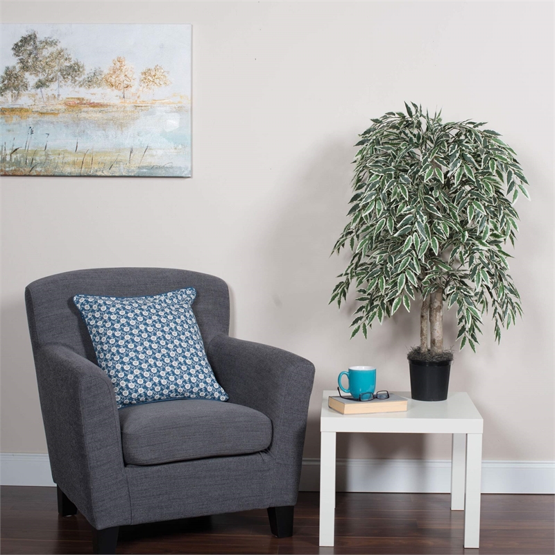 Vickerman 4' Artificial Variegated Smilax Bush with Black Pot in Green/White