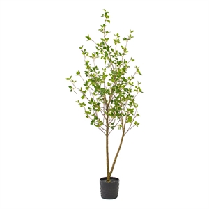 Vickerman 72&quot Artificial Potted Baby Leaf Tree with Planters Pot in Green