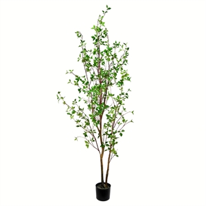 Vickerman 84&quot Artificial Potted Baby Leaf Tree with Planters Pot in Green
