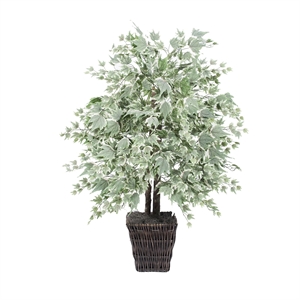Vickerman 4' Artificial Maple Bush with Square Willow Basket in Dark Green
