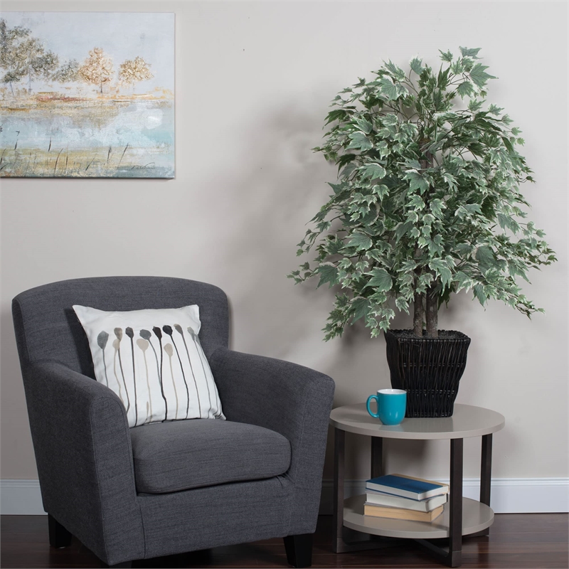 Vickerman 4' Artificial Maple Bush with Square Willow Basket in Dark Green