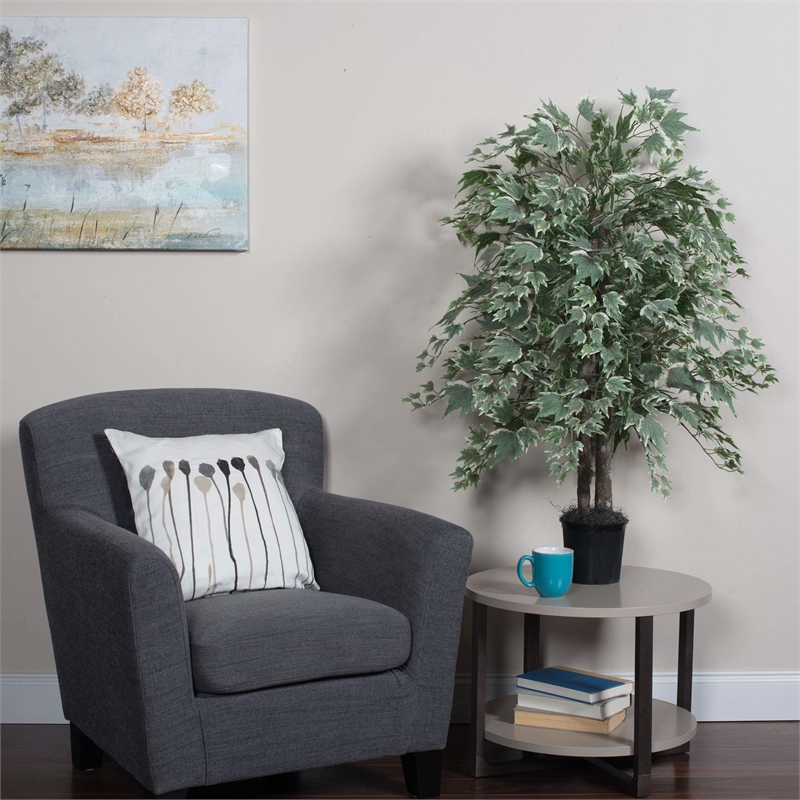 Vickerman 4' Artificial Maple Bush with Black Plastic Pot in Dark Green
