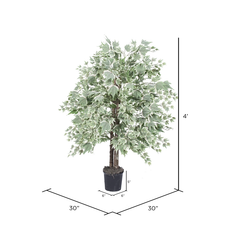 Vickerman 4' Artificial Maple Bush with Black Plastic Pot in Dark Green