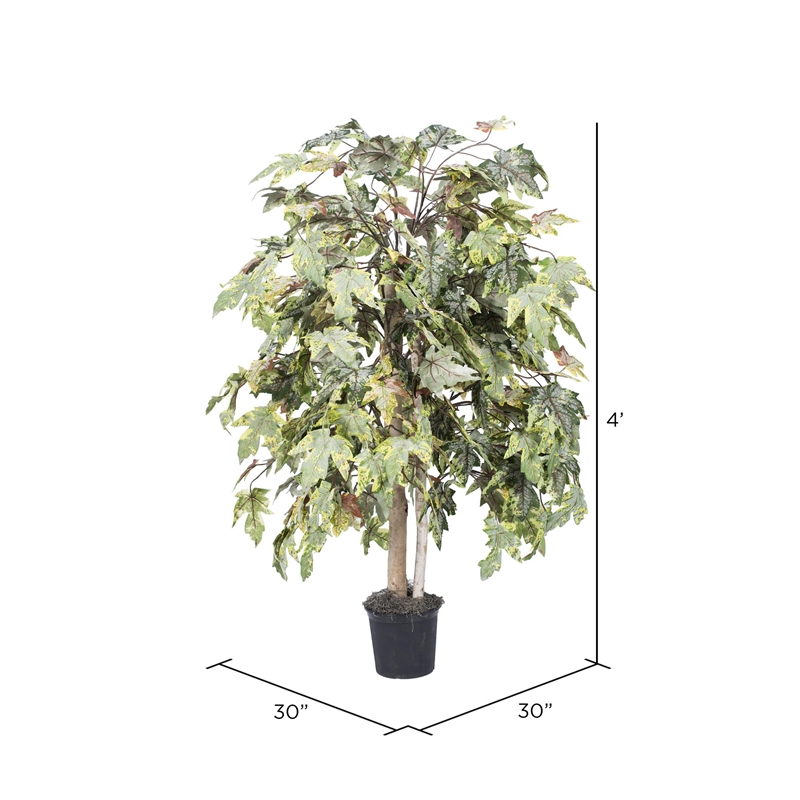 Vickerman 4' Artificial Frosted Maple Bush with Black Plastic Pot in Green