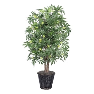 Vickerman 4' Artificial Japanese Maple Bush with Rattan Basket in Green