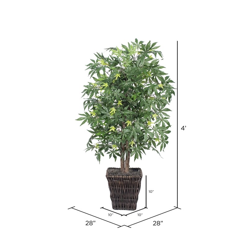 Vickerman 4' Artificial Japanese Maple Bush with Square Willow Basket in Green