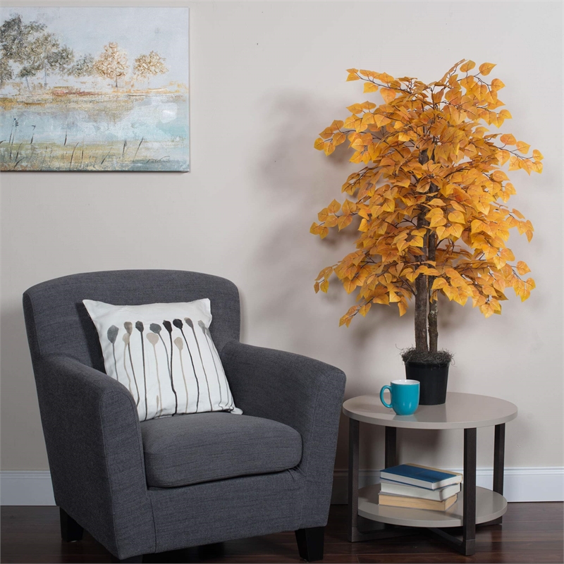 Vickerman 4' Artificial Aspen Bush with Black Plastic Pot in Orange
