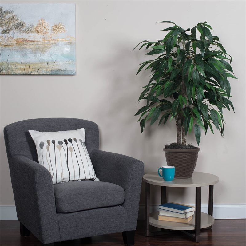 Vickerman 4' Artificial Mango Bush with Rattan Basket in Green