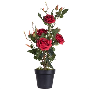 Vickerman 21&quot Contemporary Plastic Artificial Rose Plant with Pot in Red
