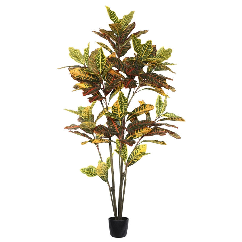 Vickerman 5' Potted Artificial Green and Orange Croton Tree