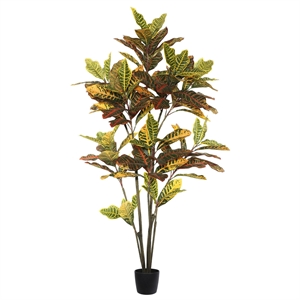 Vickerman 5' Potted Artificial Green and Orange Croton Tree