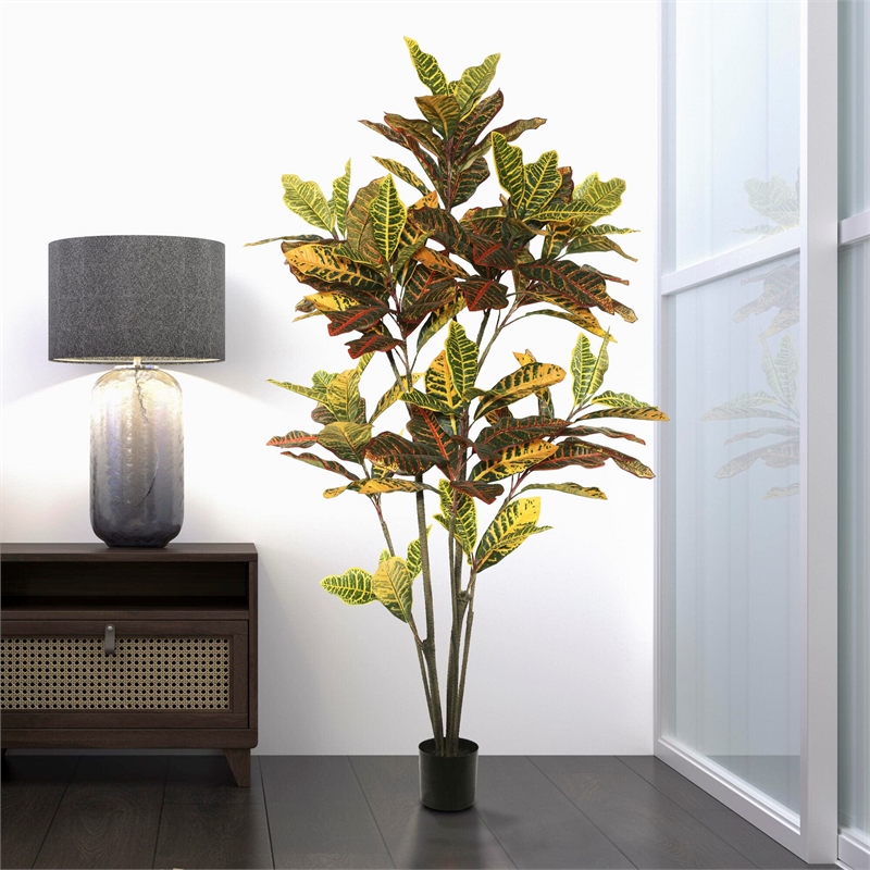Vickerman 5' Potted Artificial Green and Orange Croton Tree